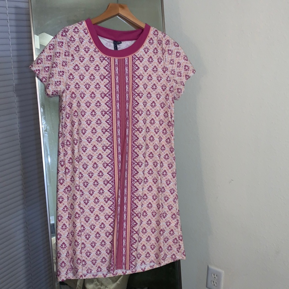 Aqua Et Sol Women’s Beach Cover-up Tunic Dress Medium UPF 50 Pink Printed Water
